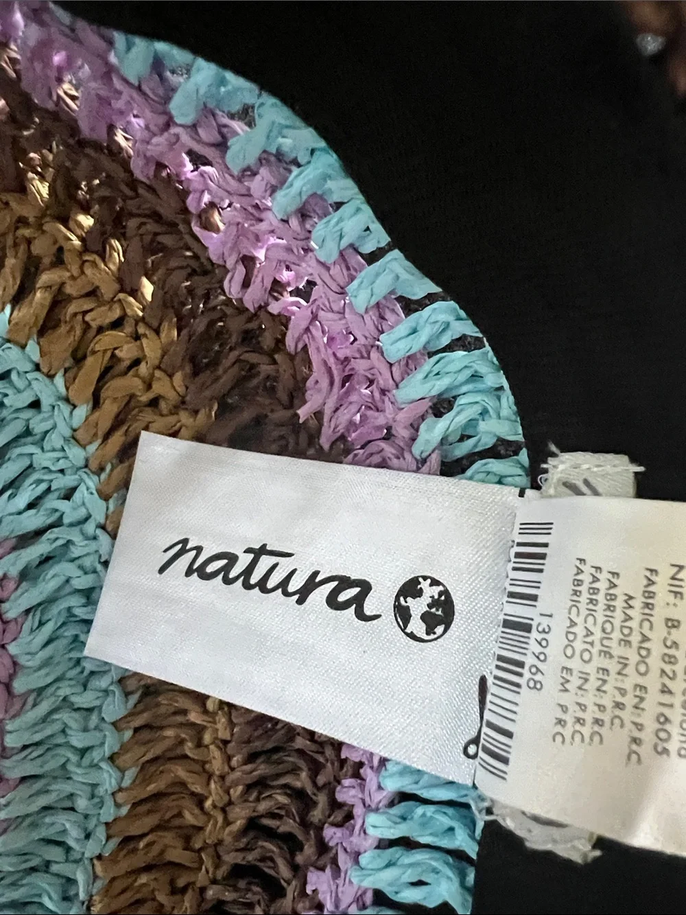 Handcrafted Striped Crochet Sun Hat in Brown, Aqua & Lavender - Folds Flat